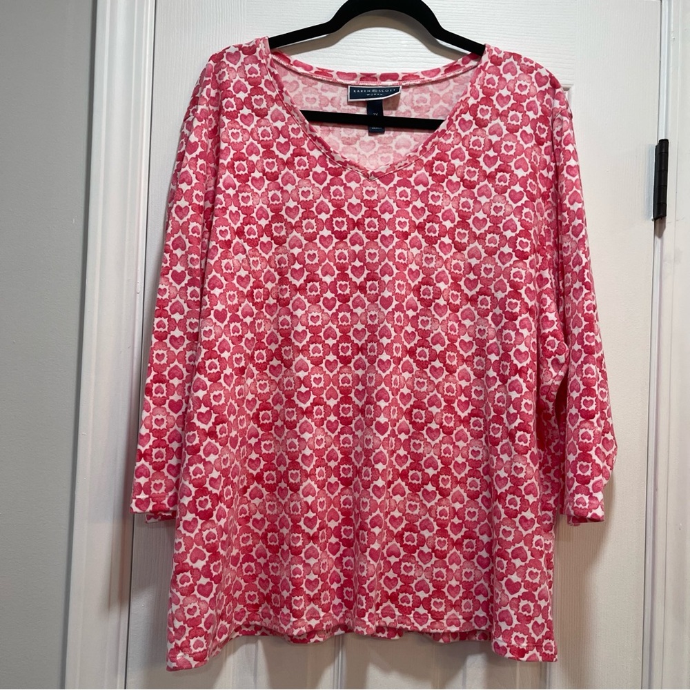 Karen Scott Pink 3/4 Sleeve Boxy Blouse